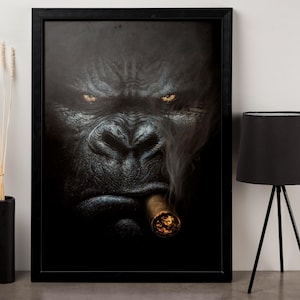 Smoky Gorilla Wall Art - Dark Aesthetic Poster - Boss Ape Canvas