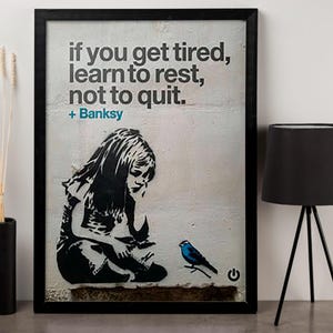 Banksy Inspired Framed Canvas Art: Motivational Graffiti Print