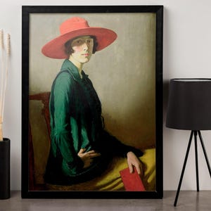 Lady with Red Hat Portrait Canvas Wall Art