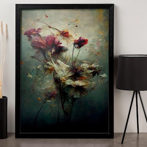 Dark Floral Canvas Wall Art - Moody Flower Print - Vintage Botanical Decor - Elegant Gothic Aesthetic - Dramatic Home Gift