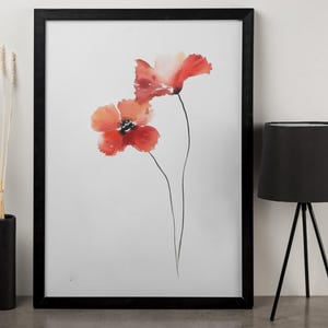 Minimalist Poppy Flower Print , Watercolor Botanical Wall Art