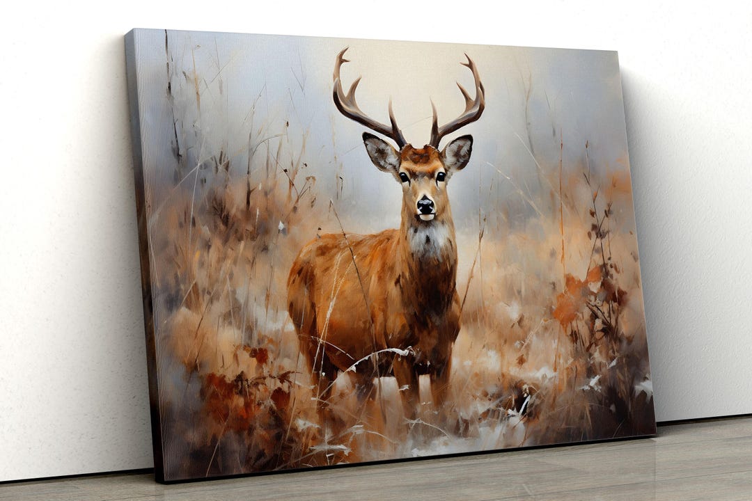 Deer in Autumn Forest Wall Art | Wildlife Nature Canvas | Rustic ...