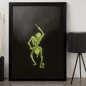 Dancing Skeleton Canvas, Gothic Wall Art, Dark Aesthetic Home Decor