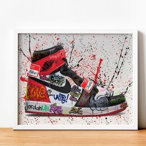 Graffiti Sneaker Canvas Wall Art | Urban Street Art Poster | Colorful Shoe Print