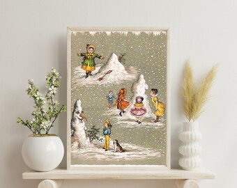 Vintage Winter Snow Scene: Holiday Framed Art Print
