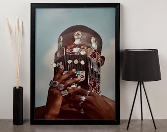 Lámina enmarcada Afrofuturismo: Máscara adornada, decoración cultural