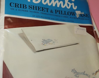 Walt Disney Productions BAMBI Crib Sheet & Pillow Case to Cross Stitch by Paragon Needlecraft Sealed in the original Package