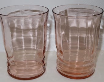 2 Pink MacBeth Evans Depression Glass Flat 3 7/8 inch Tumblers