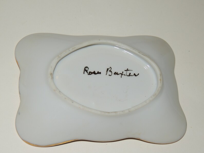 Vtg Pink Rose Hand Painted Trinket Dish
