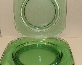 4 Green Fostoria Mayfair Luncheon or Salad Plates