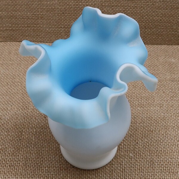 Fenton Satin Glass Blue and White Vase