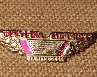 Vtg Metal Western Airlines Jr Stewardess Wings Pin