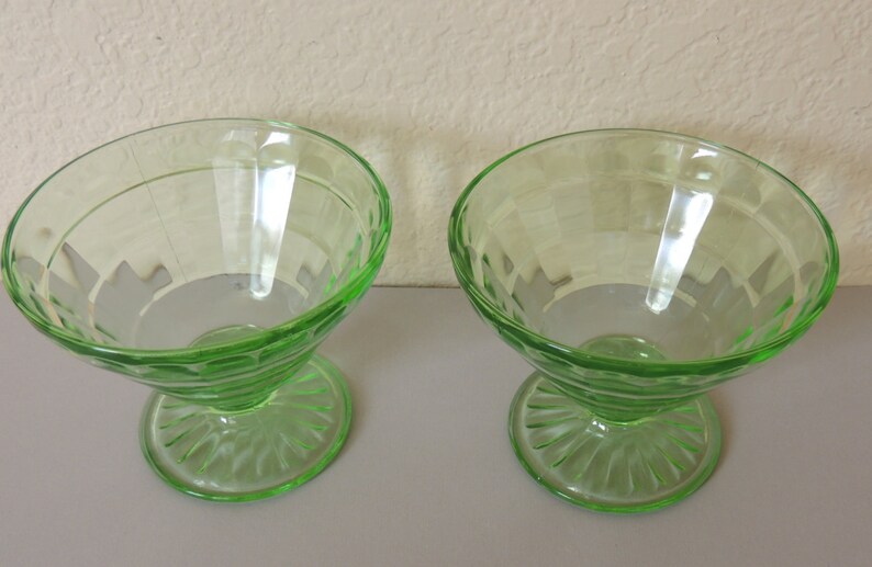 2 Green Block Optic Depression Glass Sherbets Etsy