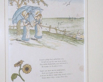 KATE GREENAWAY 1878 Under the Window Original Print Engraving Beautifully Framed