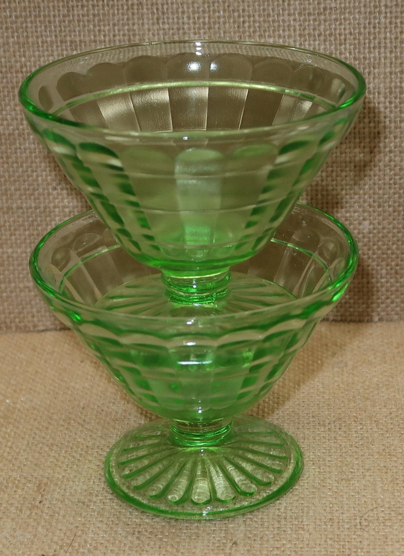 2 Green Block Optic Depression Glass Sherbets Etsy