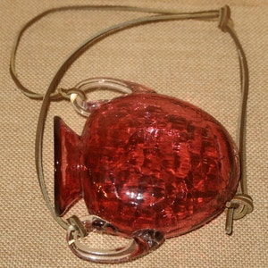 1992 RFAG Crackle Glass Hanging Vase, Rocester Folk Art Guild
