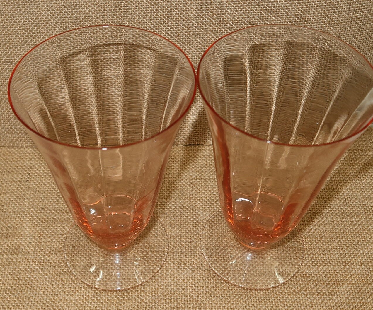 2 Pink Fostoria Fairfax 12oz Footed Tumblers 2 Pink Fostoria Fairfax 12oz Footed Tumblers