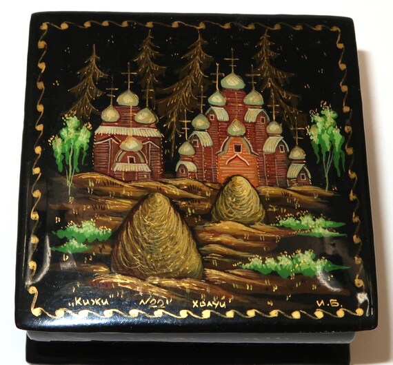 Vtg Signed Tiny Painted Lacquer Hinged Trinket Bo… - image 4