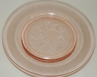 2 Pink Macbeth Evans 8 inch Luncheon Plates, Pattern Unknown
