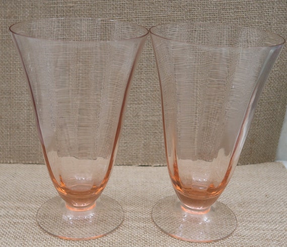 2 Pink Fostoria Fairfax 12oz Footed Tumblers 2 Pink Fostoria Fairfax 12oz Footed Tumblers