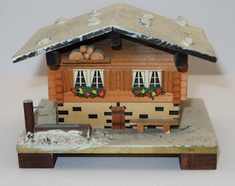 Vtg Wood Swiss Chalet Music Box by Lador, Plays Blue Danube