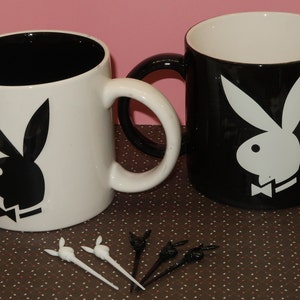 2 PLAYBOY BUNNY Mugs and 5 Bunny Canape Picks Dated 2002