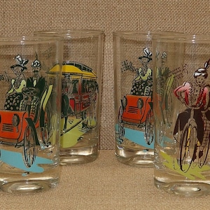 4 Vtg "Gay Nineties" Barware Glasses