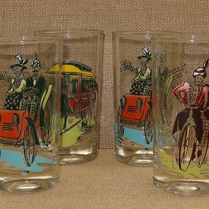4 Vtg &quot;Gay Nineties&quot; Barware Glasses