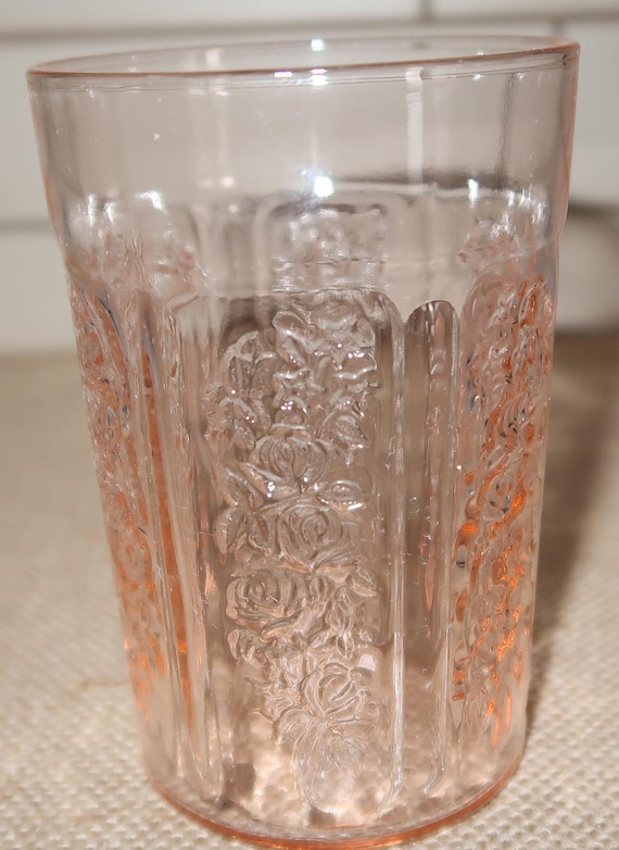 1 Pink Sharon or Cabbage Rose "Thin" Flat Tumbler 4 1/18, 9 ounce