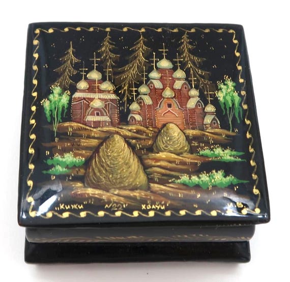 Vtg Signed Tiny Painted Lacquer Hinged Trinket Bo… - image 3