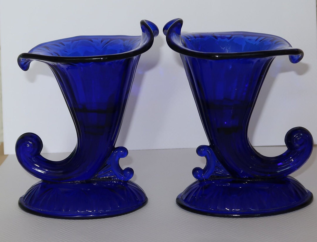 1934 TWO Fenton Royal Blue Candle Holders Etsy
