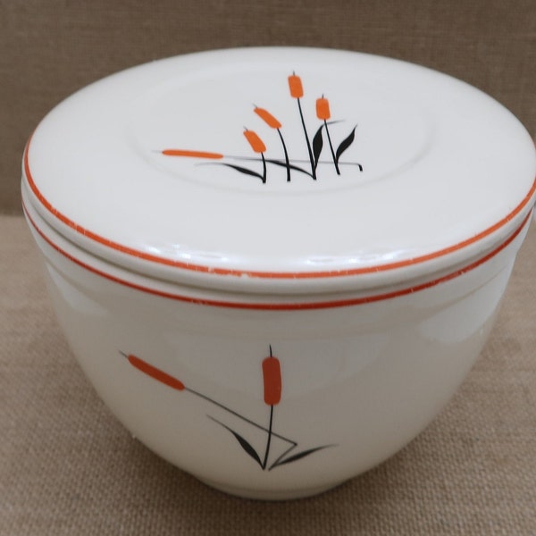 Vtg Sears Robuck Large Cattail Bowl and Lid