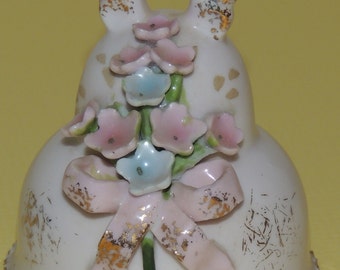 Pink Lefton China Flower Decorated Miniature Bell