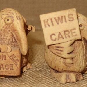 2 Vintage Clay Miniature Kiwis Figurines, handmade from New Zealand