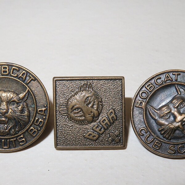 3 Vintage Bob Cat/Bear CUB SCOUT/Boy Scout pins