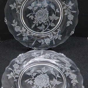 2 Heisey &quot;Rose&quot; Pattern 8 1/4 inch Salad Plates