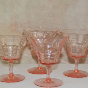 4 Pink Depression Glass Tall Sherbets with an Optic Design