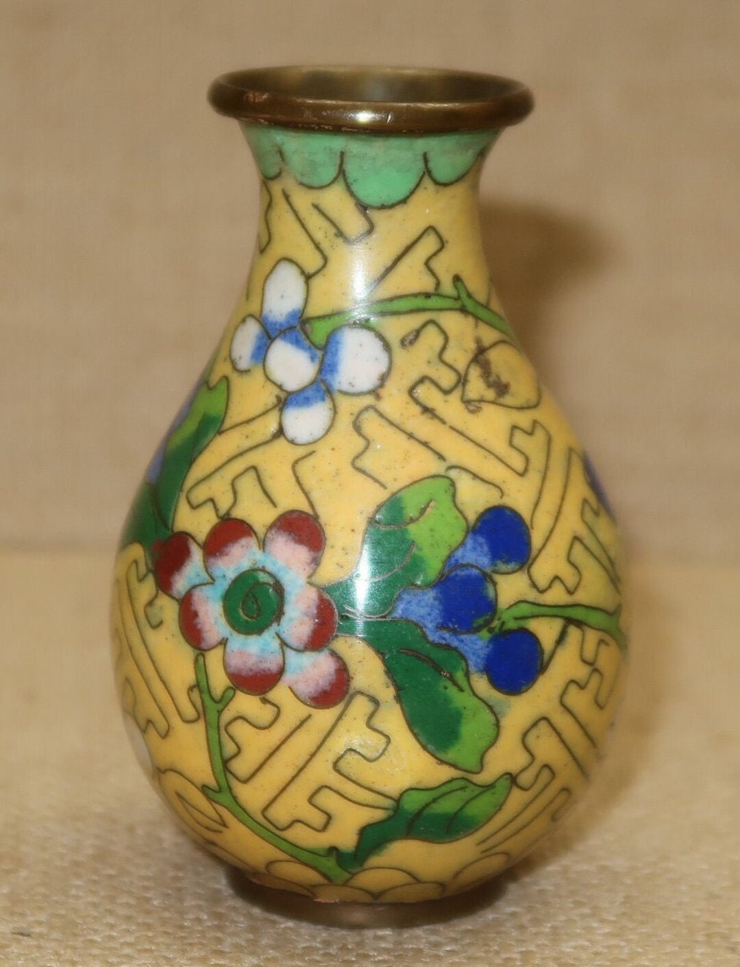 Vintage Cloisonné Small Yellow Vase Etsy