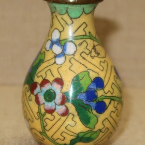 Vintage Cloisonné Small Yellow Vase