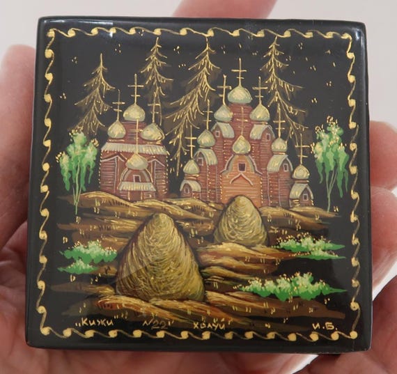 Vtg Signed Tiny Painted Lacquer Hinged Trinket Bo… - image 10
