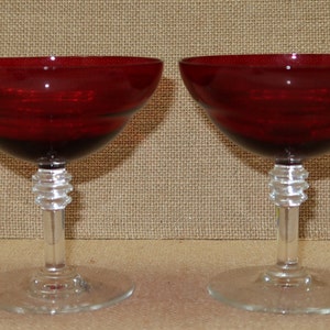 2 Vintage Ruby Red Champagne Glasses