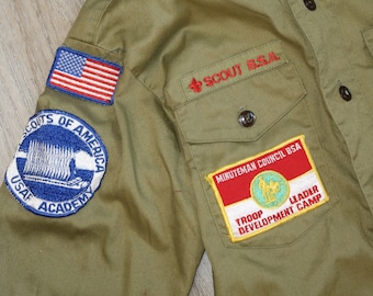 Vintage Boy Scouts of American Shirt with patches USAF Academy, Pikes Peak Council Colorado