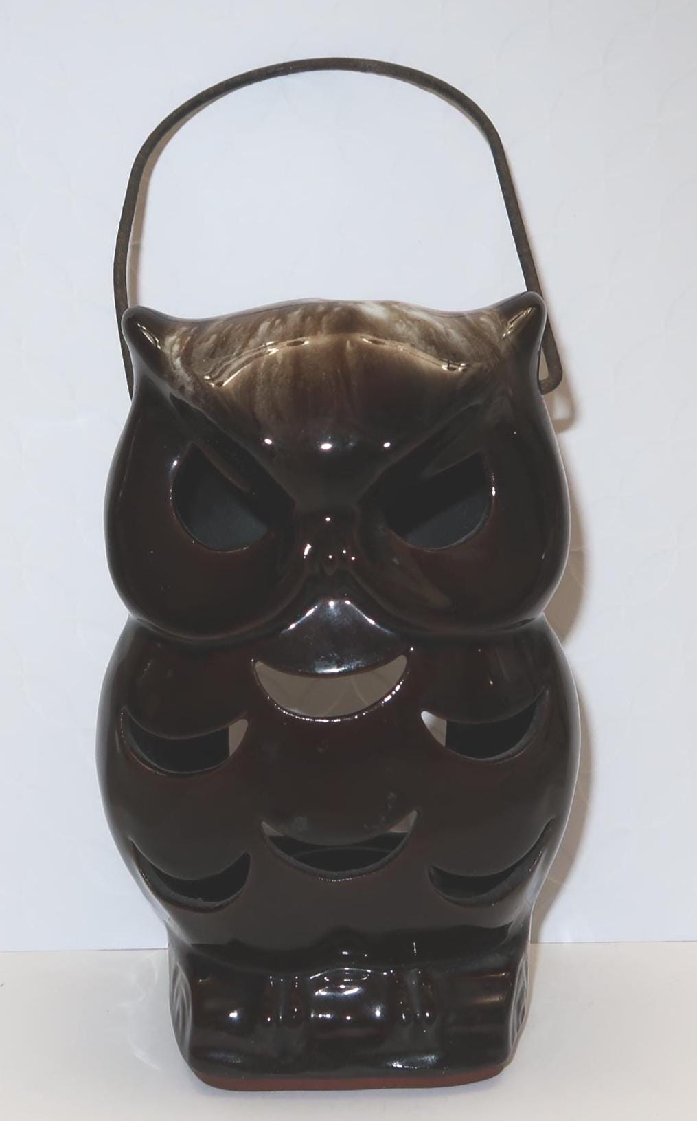1960s INARCO Japan Ceramic Owl Candle Lantern With Metal