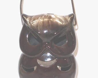 1960s INARCO Japan Ceramic Owl Candle Lantern With Metal