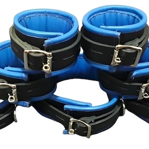 Black Leather 7 Piece Heavy Duty Cuff Genuine Leather  Cuffs Set, Gift for Her