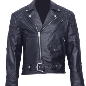 Blouson en cuir pour homme, Blouson motard en cuir noir, Blouson classique ajusté en cuir véritable de qualité