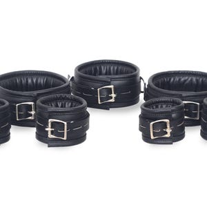Black Leather 7 Piece Heavy Duty Cuff Genuine Leather  Cuffs Set, Gift for Her
