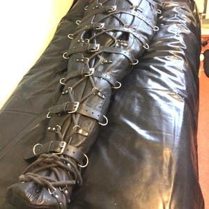 Genuine Leather Sleep Sack  Body Bag with Belts - Straight Jacket - Restraining - Zipper and Belts Medical (13 colors) Mature
