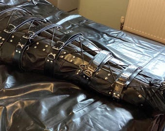 Genuine Leather Bondage Sleep sack - Full Body Restraint, Adjustable Belts