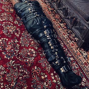 Genuine Leather  Body Bag Sleep Sack with Belts - Straight Jacket - Restraining - Zipper and Belts Medical (13 colors) Mature